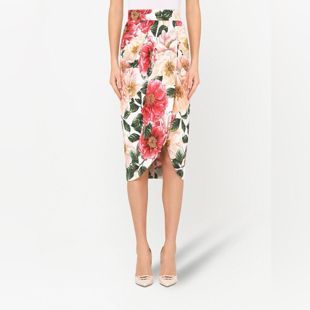 Dolce & Gabbana Camellia Print Cady Tulip Skirt - NEW WITH TAGS